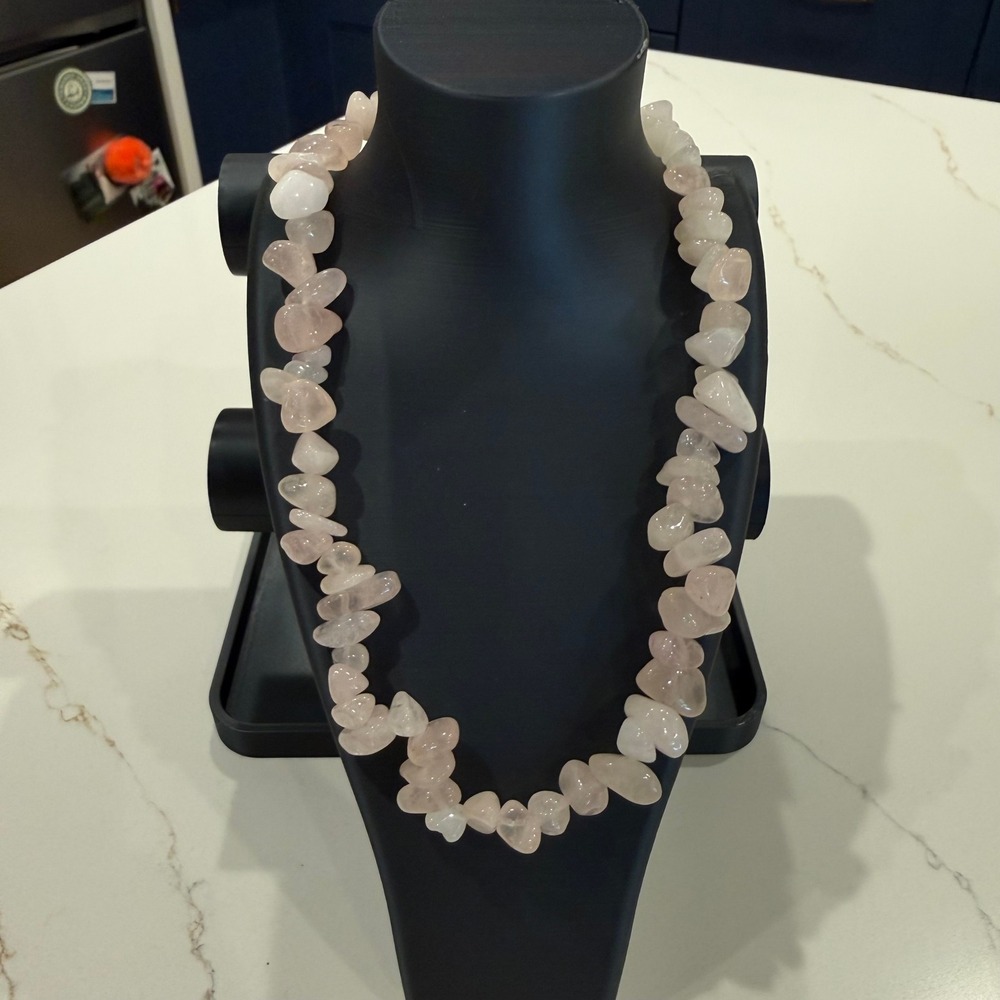 Boho Crystal Rose Quartz Chip Necklace Pink Stone Beaded Adjustable